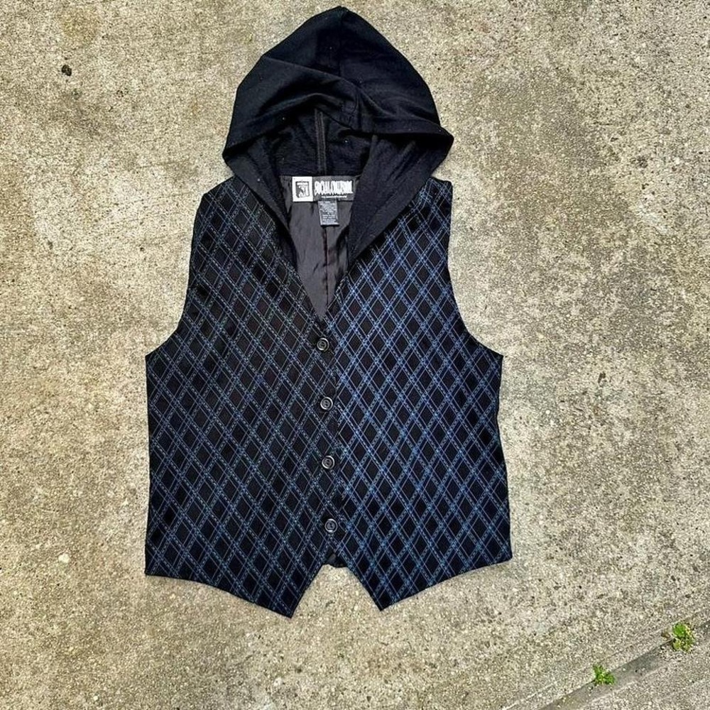 Y2K Hooded Vest Men's Size Small Social Collision Black Blue Punk Emo Scene